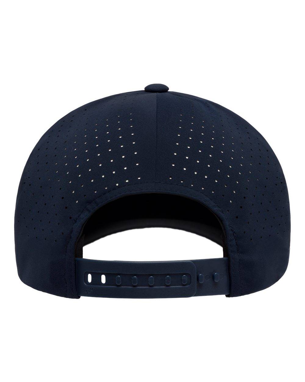 Delta 180 Navy perforated back snapback hat with custom leather patches made in Alberta